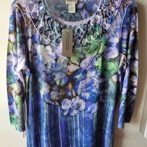 Chico's Floral Blue and Green Blouse